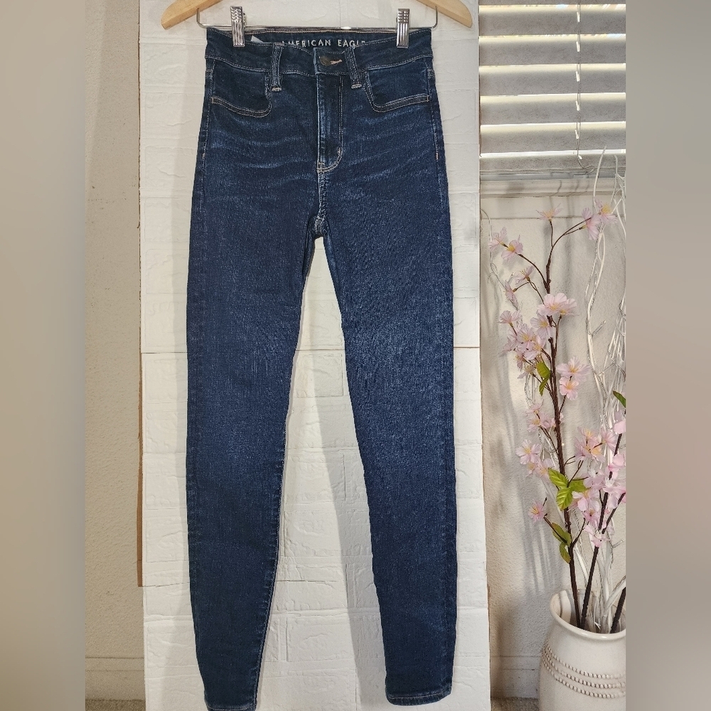 AE Super High-Rise Jeggings Dark Wash Blue Size 0 Short - Picture 5 of 10